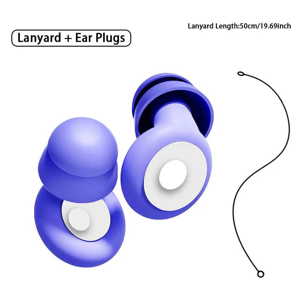 Double‑layer Soft Silicone Earplugs With Silicone Lanyard Anti‑noise Ear Plugs For Student Exam Surfing Bath Rest Reusable Water