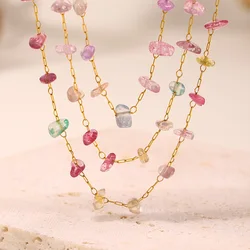 Colorful Pink Necklace Bracelet Women Set Stainless Steel Natural Stones Beaded Pendant Female Necklaces Luxury Jewelry Gift