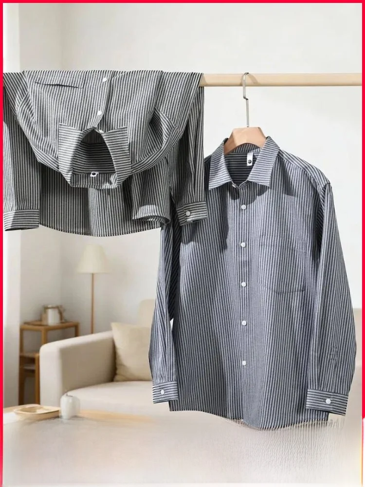 

Удобная повседневная мужская рубашка с длинным рукавом, в полоску, весенняя, модная, универсальная, стандартного кроя, из дышащего полиэфирного волокна, для активного отдыха.
