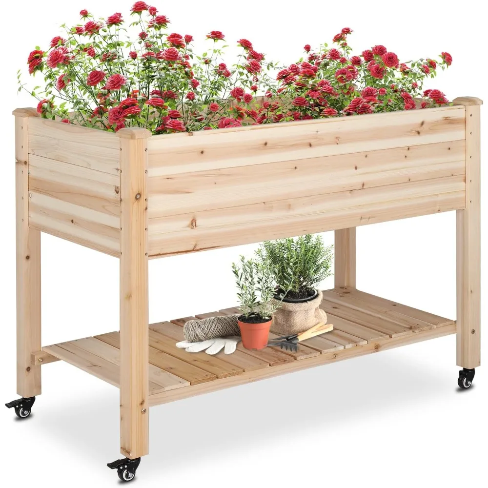Heavy Duty Raised Garden Bed with Bed Liner, Wood Elevated Planter with Legs for Vegetables Fruits Potato Onion Flower