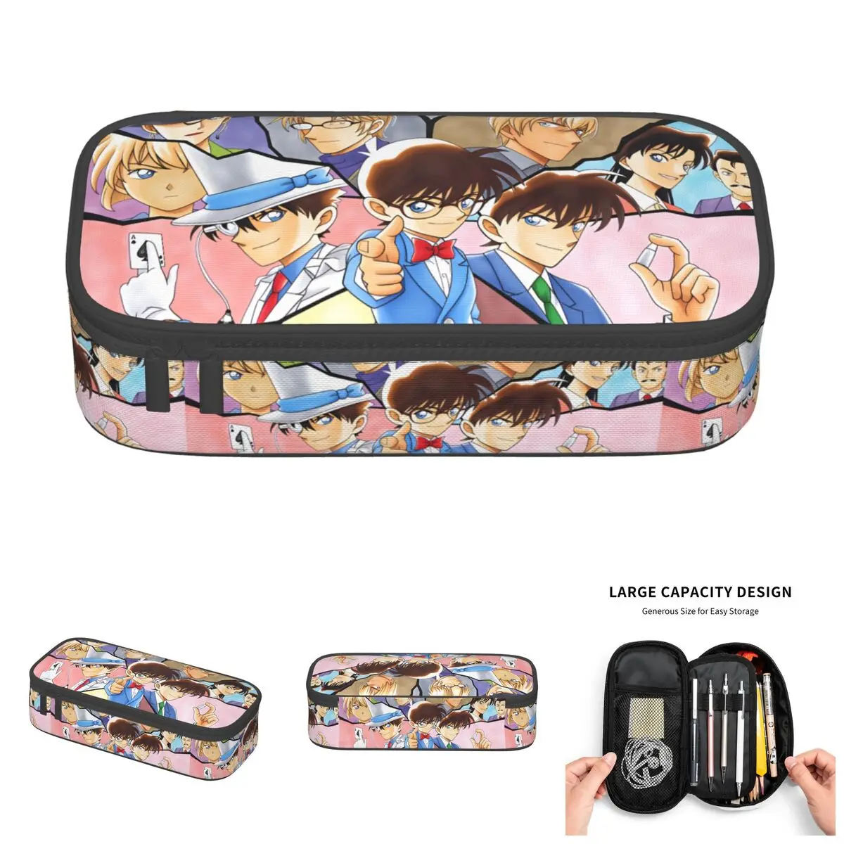 Kogoro Mouri Detective Conan Edogawa Federmäppchen für Mädchen und Jungen, großes Fassungsvermögen, Shinichi Kudo Ran Mouri Stifttasche, Box für Schreibwaren