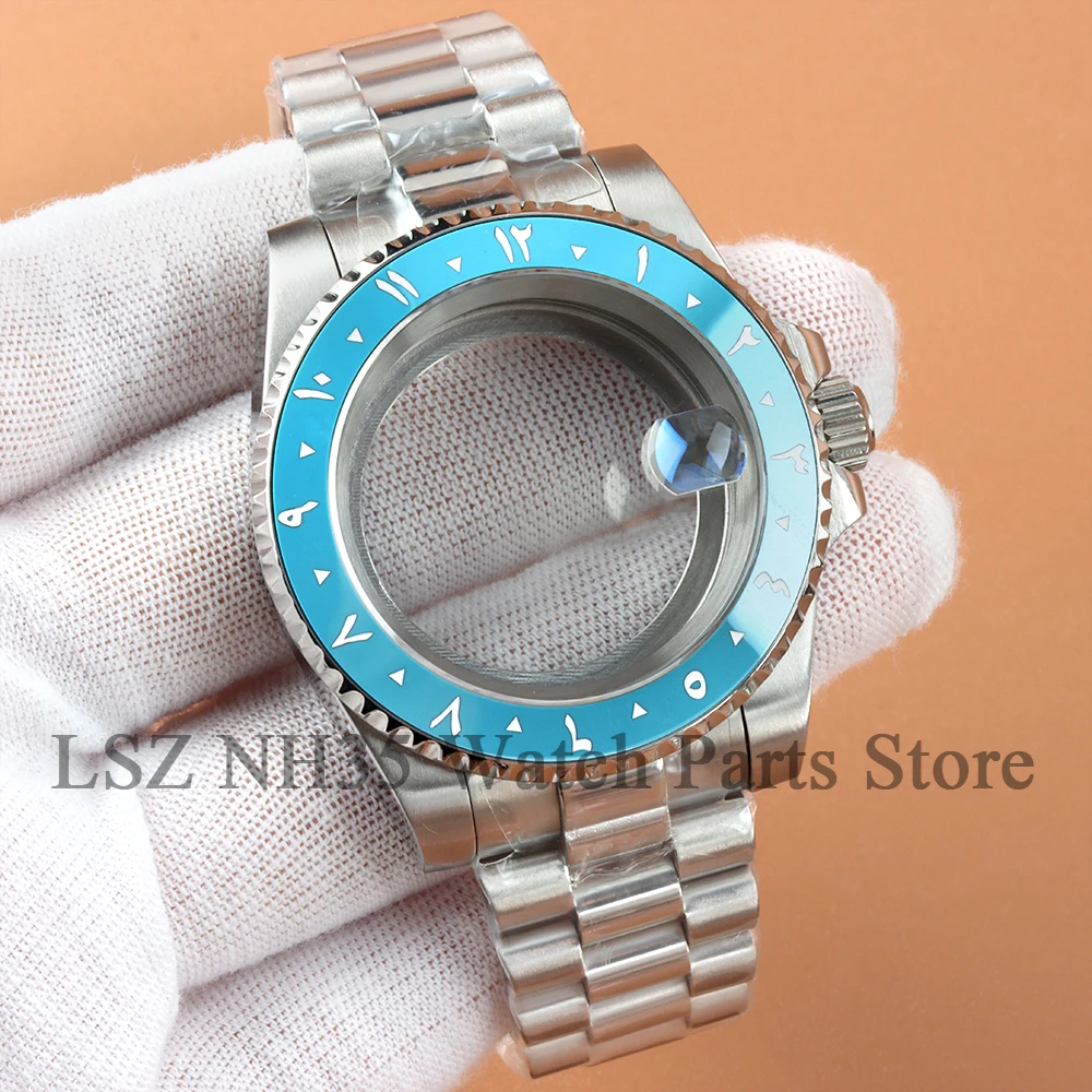 40mm Arabic Numerals Ceramic Insert Watch Case Presidential Bracelet Sapphire Glass Fit NH35 NH34 NH36 NH38 Movement SUB Case
