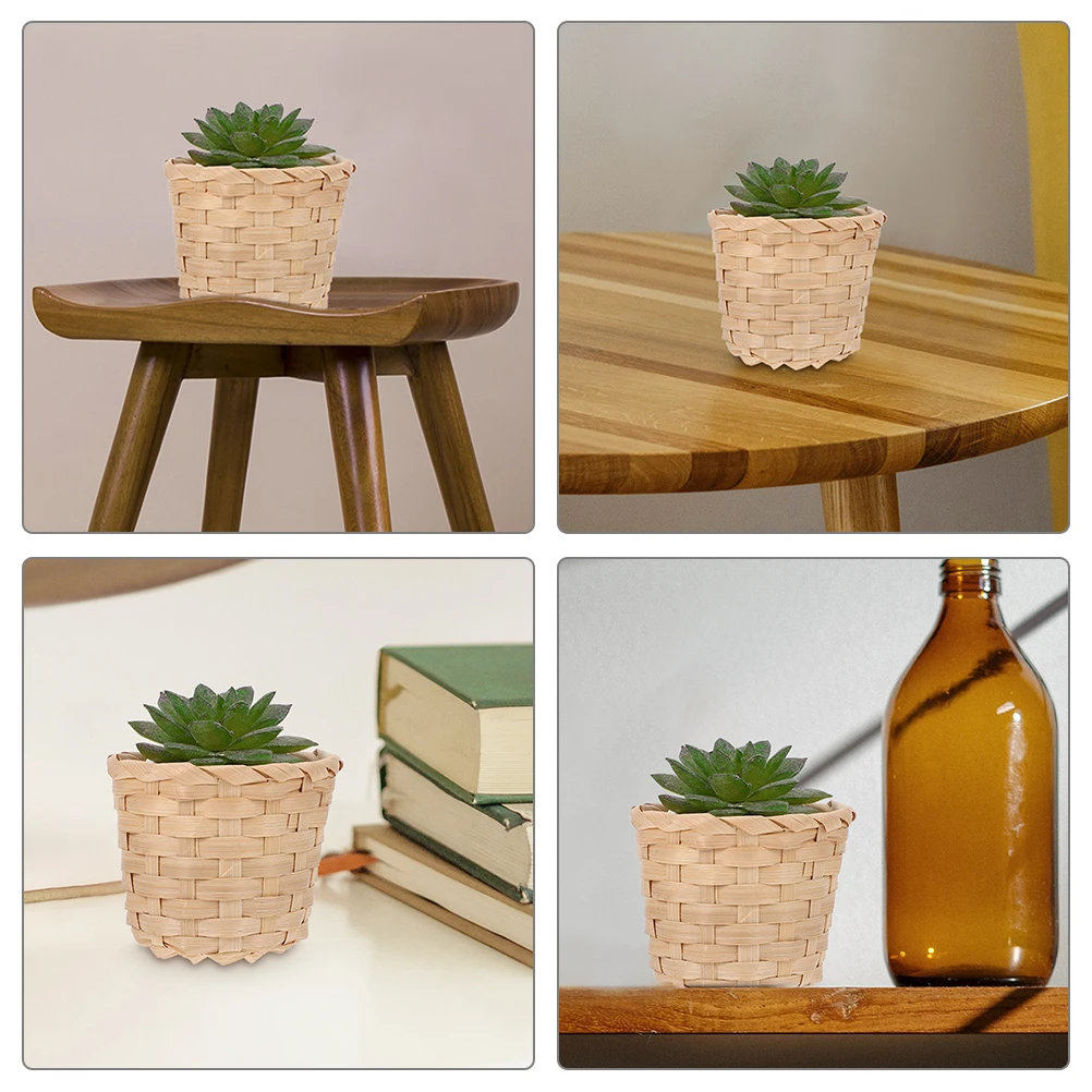 

6pcs Mini Woven Baskets for Desk Tabletop Storage Flower Plant Decor Green Fake Baskets For Serving Handmade Durability