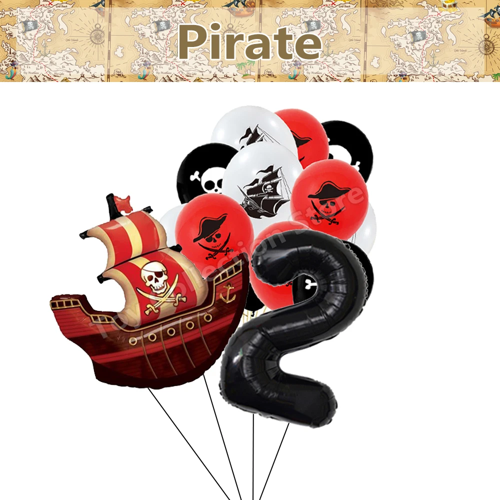 Pirate Theme Kids Birthday Party Decoration 32in Number Ballon Ship Helium Globos Festivel Christmas Anniversary Party Supplies