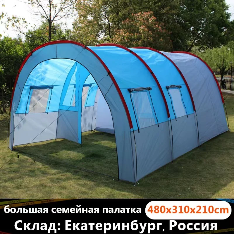 Large Camping Tent Waterproof Canvas Fiberglass 8 10 Family Tunnel Equipment Outdoor Mountaineering Party Gift Uv Protection