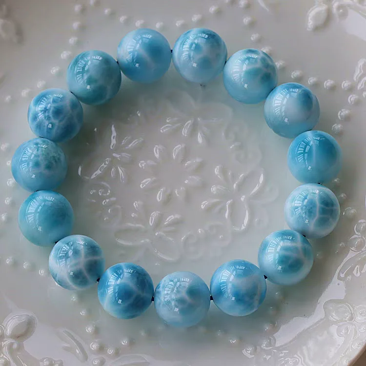 Natural Blue Larimar Bracelet Gemstone Round Beads Women Men Jewelry From Dominica Blue Larimar Beads Rare Stone AAAAAA view 6
