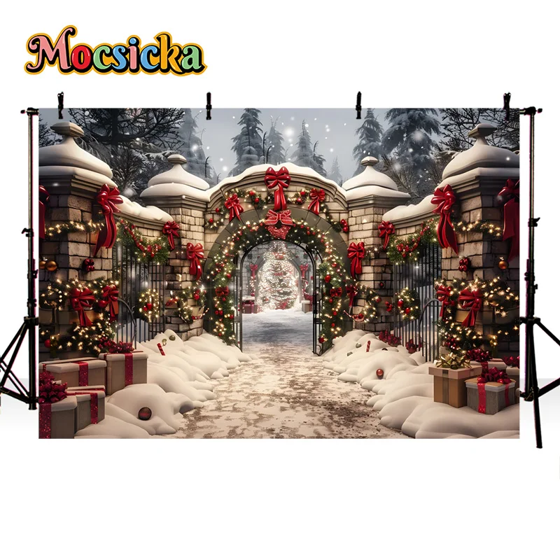 Mocsicka Winter Photography Background Christmas Party Xmas Tree Teddy Bear Decor New Year's Eve Kid Portrait Studio Photo