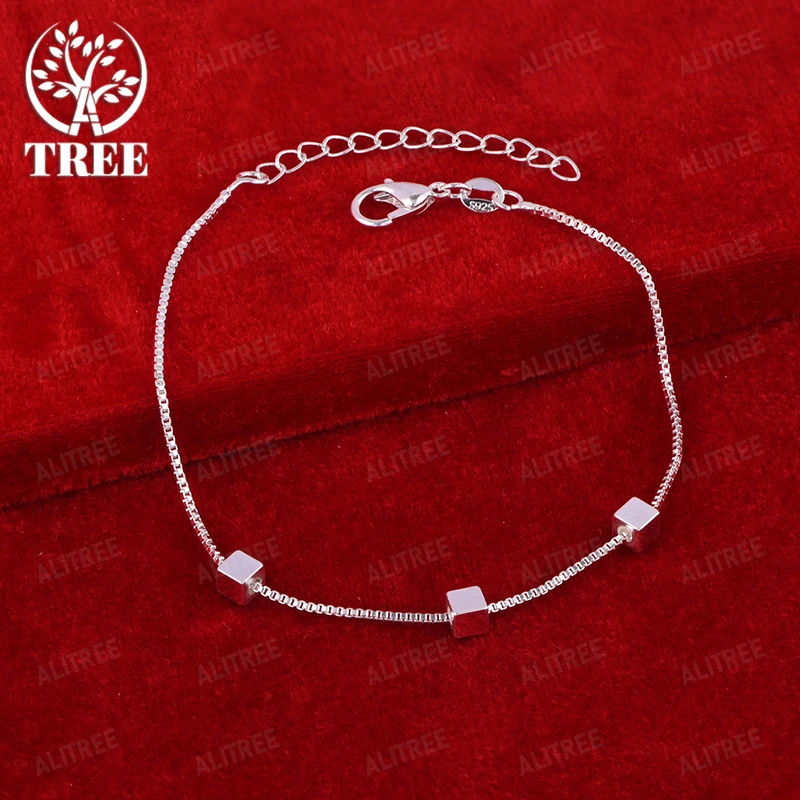 925 Sterling Silver Small Square Cube Bracelet women Stylish Exquisite Jewelry Beautiful Gift Accessory Perfect Birthdays Party