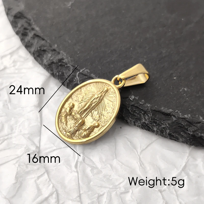 Hip Hop Jesus & Virgin Mary Pendant Necklace - 18K PVD Gold Plated Stainless Steel Jewelry for Men Gift
