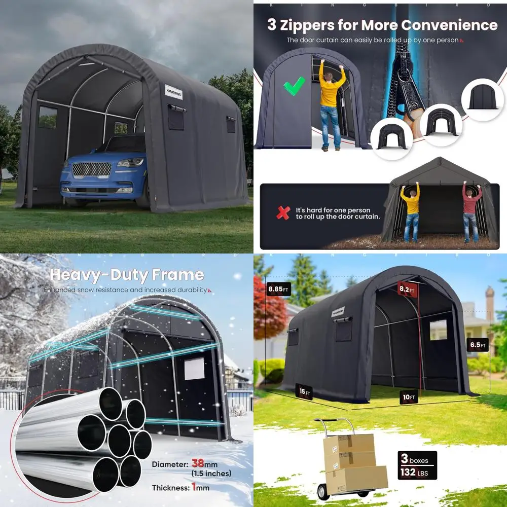 

Сверхмощный круглый карпорт 10x15 с закатанными окнами, вентилируемая автомобильная палатка, мгновенный гараж на открытом воздухе для защиты автомобиля