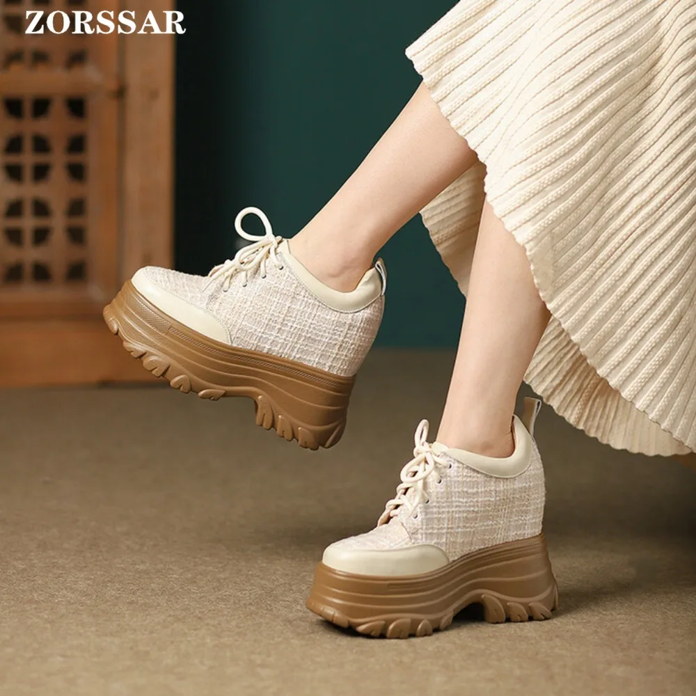 12cm Height Increasing Hidden Wedge Females Casual Vulcanize Shoes Women Platform Autumn Spring High Brand Sneakers Breathable