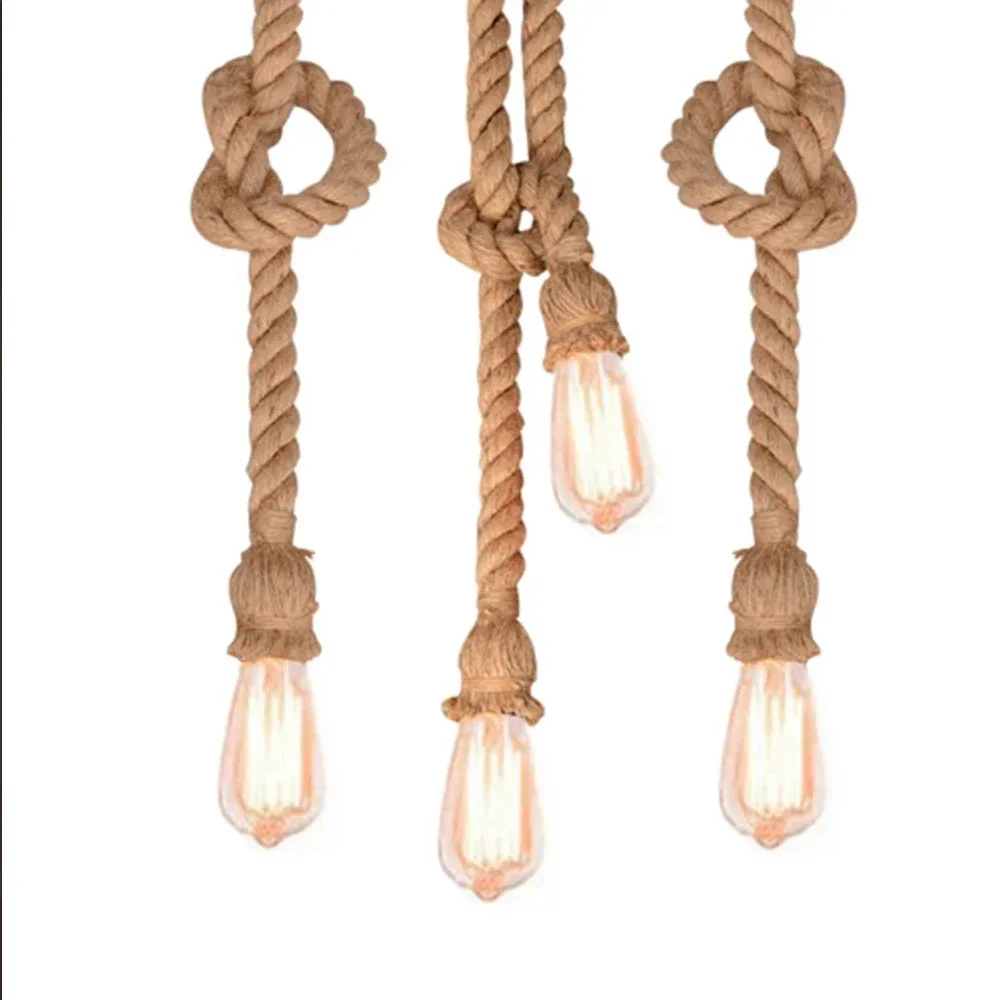 Vintage Chandelier 1/3/5/8/10/12 Heads  DIY Hemp Rope Spider Pendant Light Retro Industrial Ceiling Hanging Lamp Modern Lighting