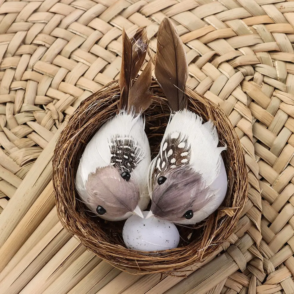 1Set Simulation Bird Realistic Feathered Birds With Nest Bird Egg Artificial Craft Birds Garden Parties Lawn Ornament Home Decor view 4