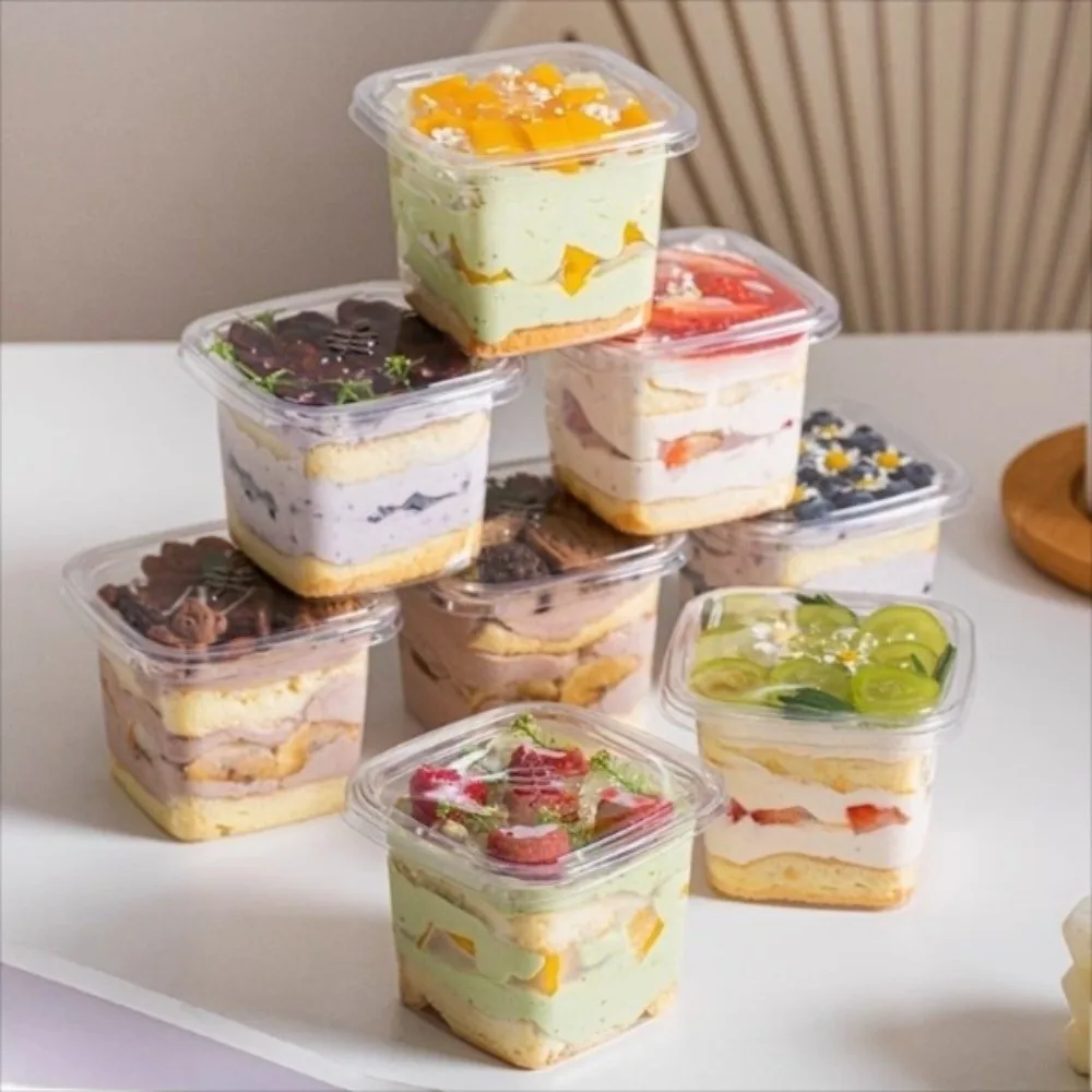 

50Pcs Disposable Mousse Dessert Box With Lid Cake Container Individually Packaged Clear Plastic Cups Square Portable