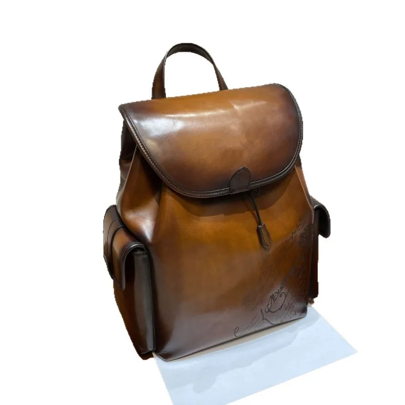 Retro leather men's backpack pure handmade ancient method, first layer cowhide high-end light luxury business leisure backpack