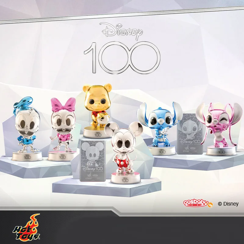 2023 New Disney Stitch Action Figure 100th Anniversary Series Donald Duck Mickey Electroplated Color Version Cosbaby Toy Gift