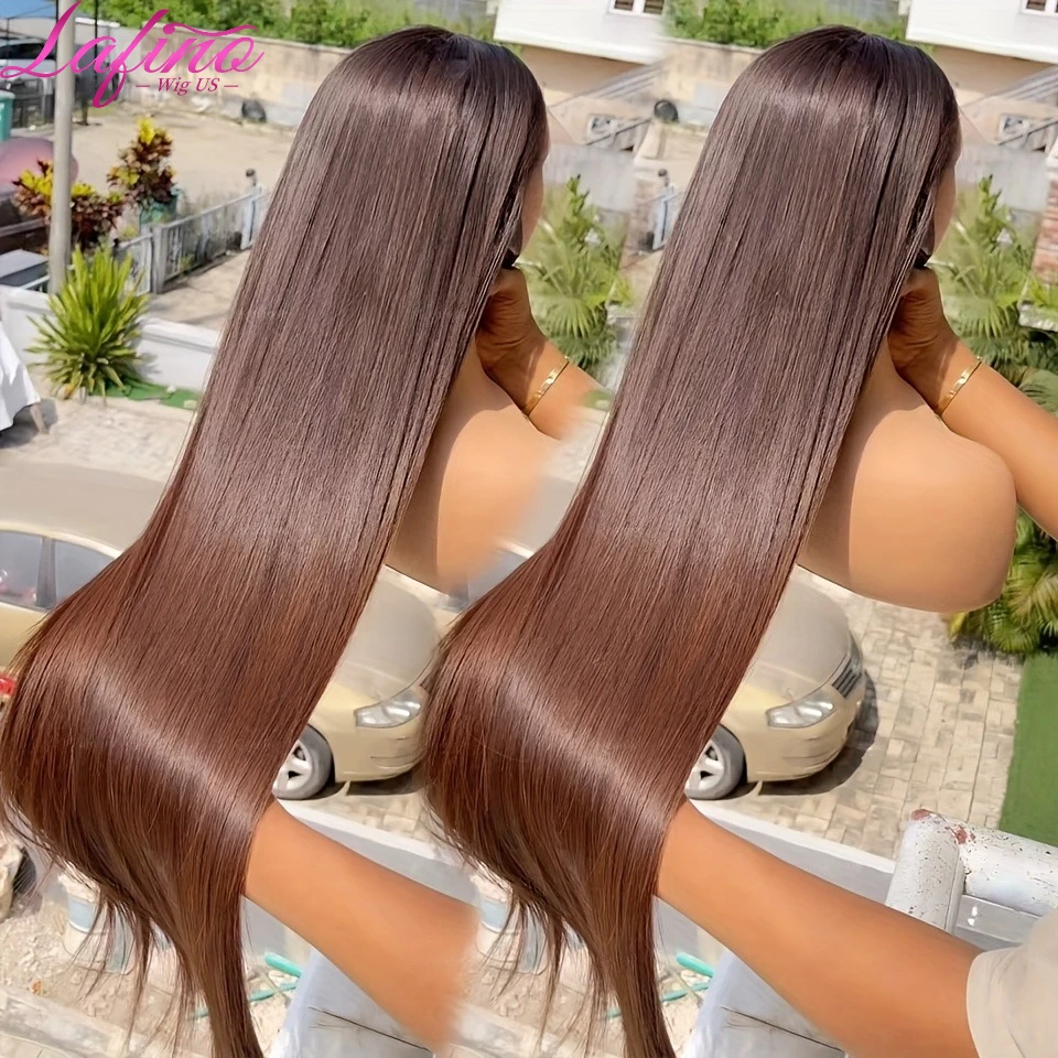 #4 Chocolate Brown Straight Human Hair Wig 13x6 Hd Lace Human Hair Wig 13x4 Lace Front Wig 200% Density Brazilian Hair For Women image 2