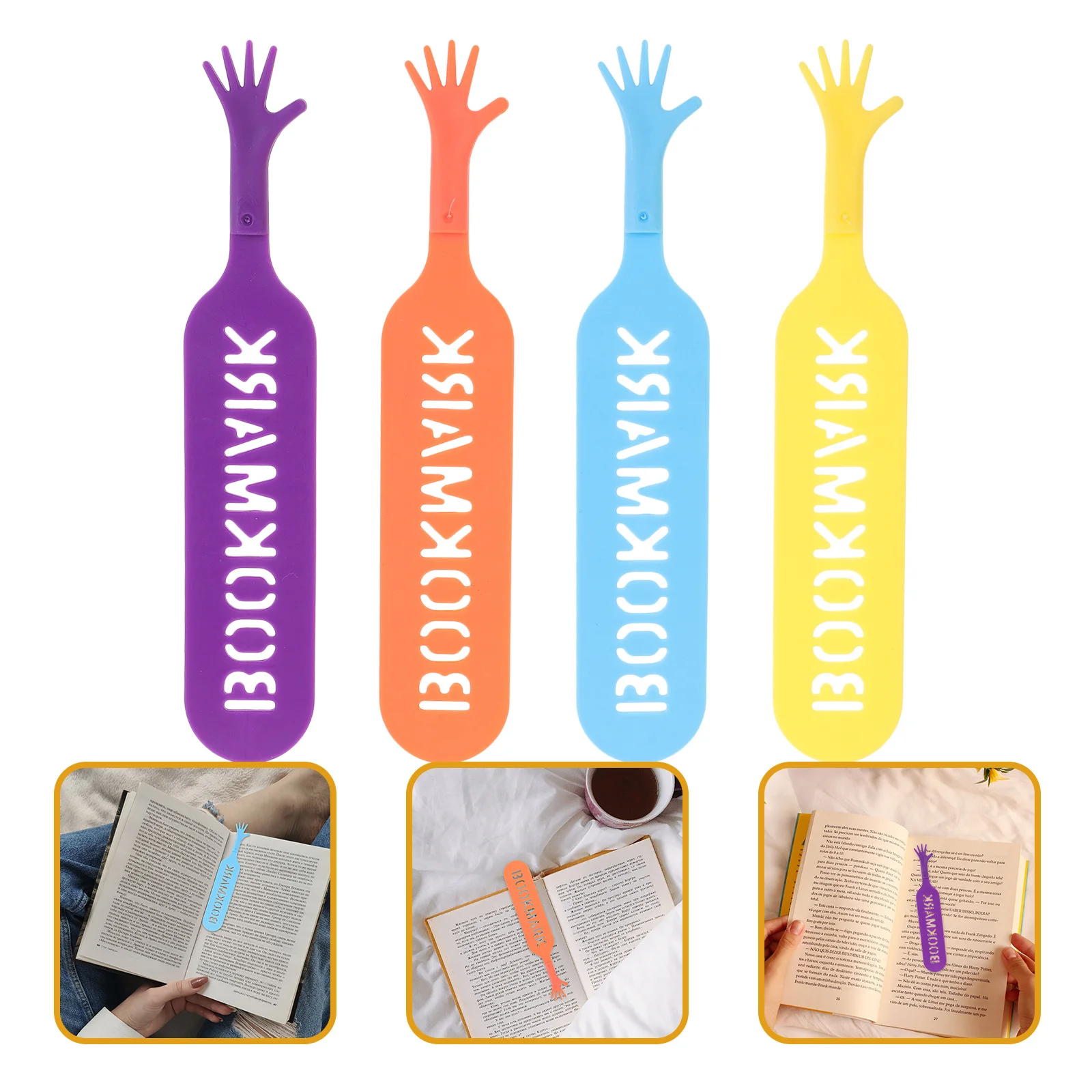 

4Pcs Hand Plastic Bookmarks Small Cute Reading Page Marker Decorative Book Marker for Students Hand Bookmarks