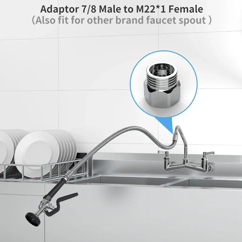 Pre Rinse Spray Valve Stainless Steel for Commercial Kitchen Sink Water Flow Pre Rinse Sprayer with 45” Hose Ergonomic Handle