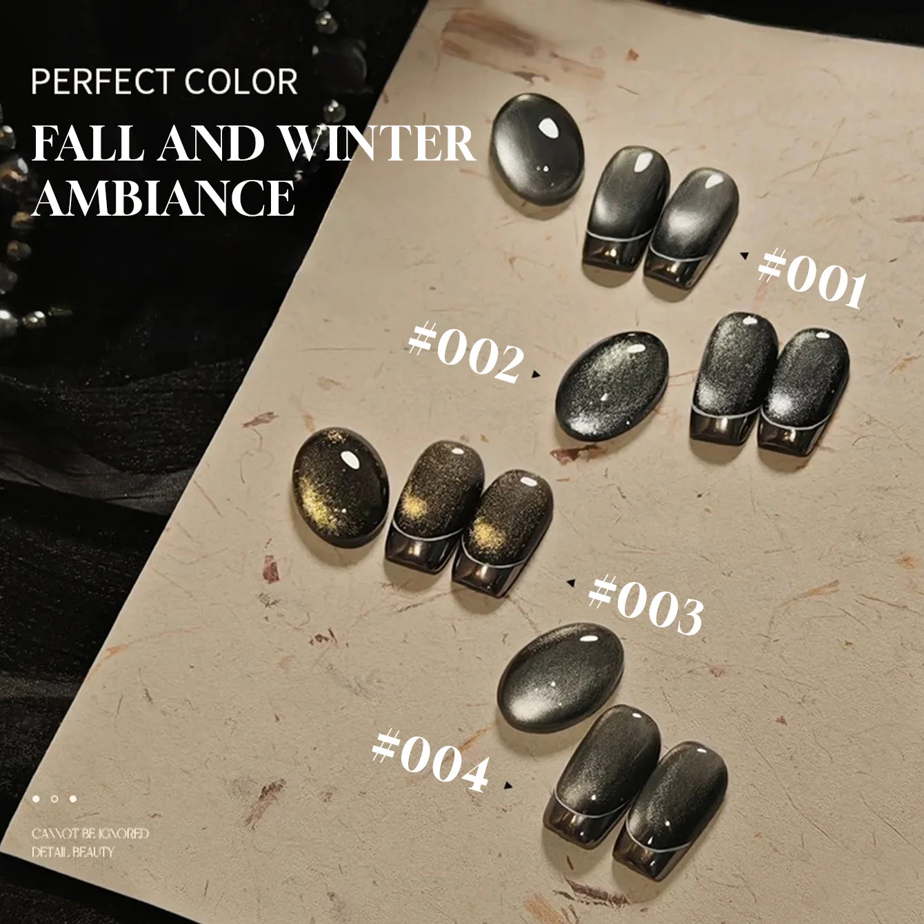 

MIANEL 12ML Black Pearl Crystal Cat Eye Glass Beads Gel Nail Polish Dark Whitening Gel Polish White Nails Black Nails