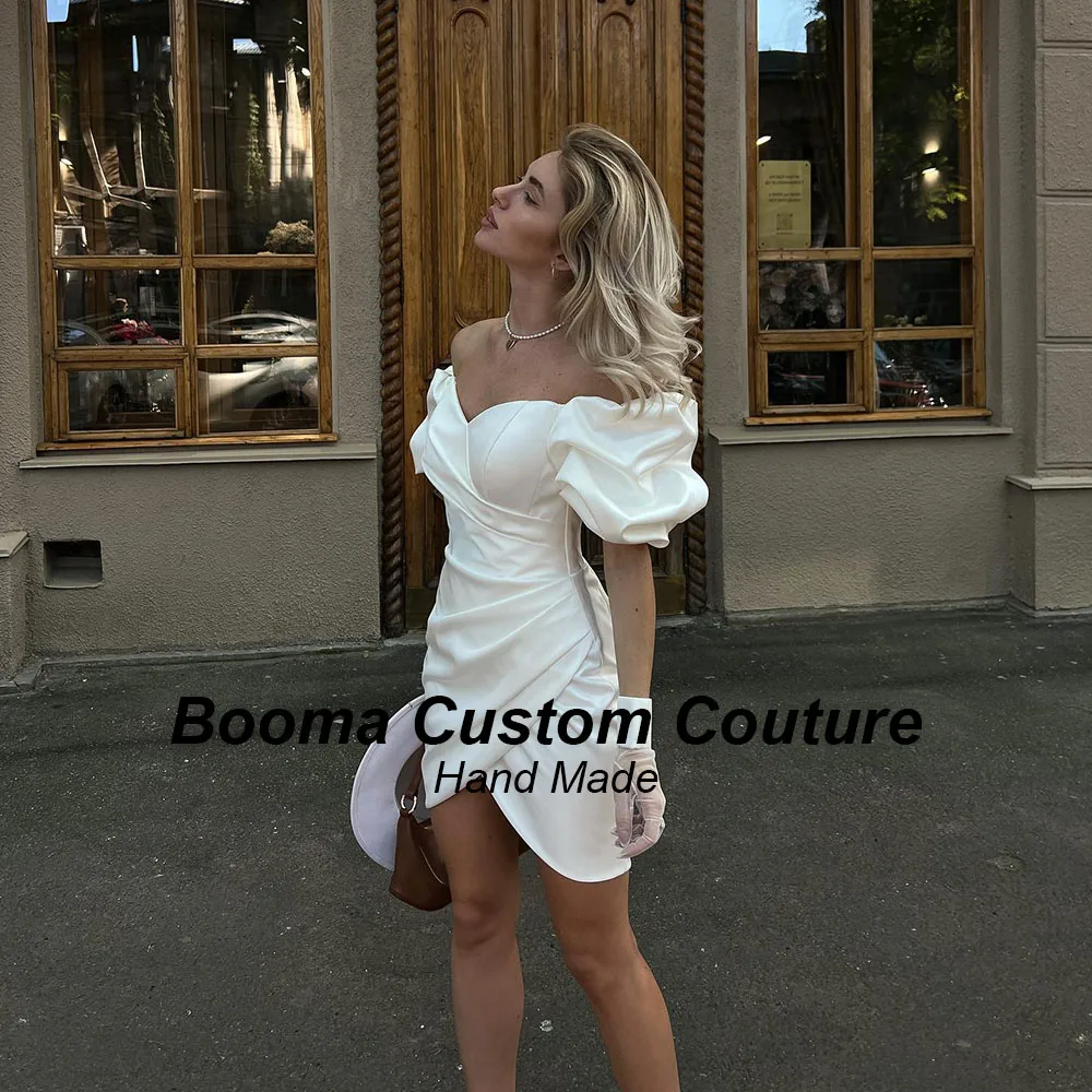 Booma Mini Zeemeermin Trouwfeestjurken Lieverd Off Shoulder Bruidsjurken Poff Mouwen Plooi Prom Jurken Voor Vrouwen Avond