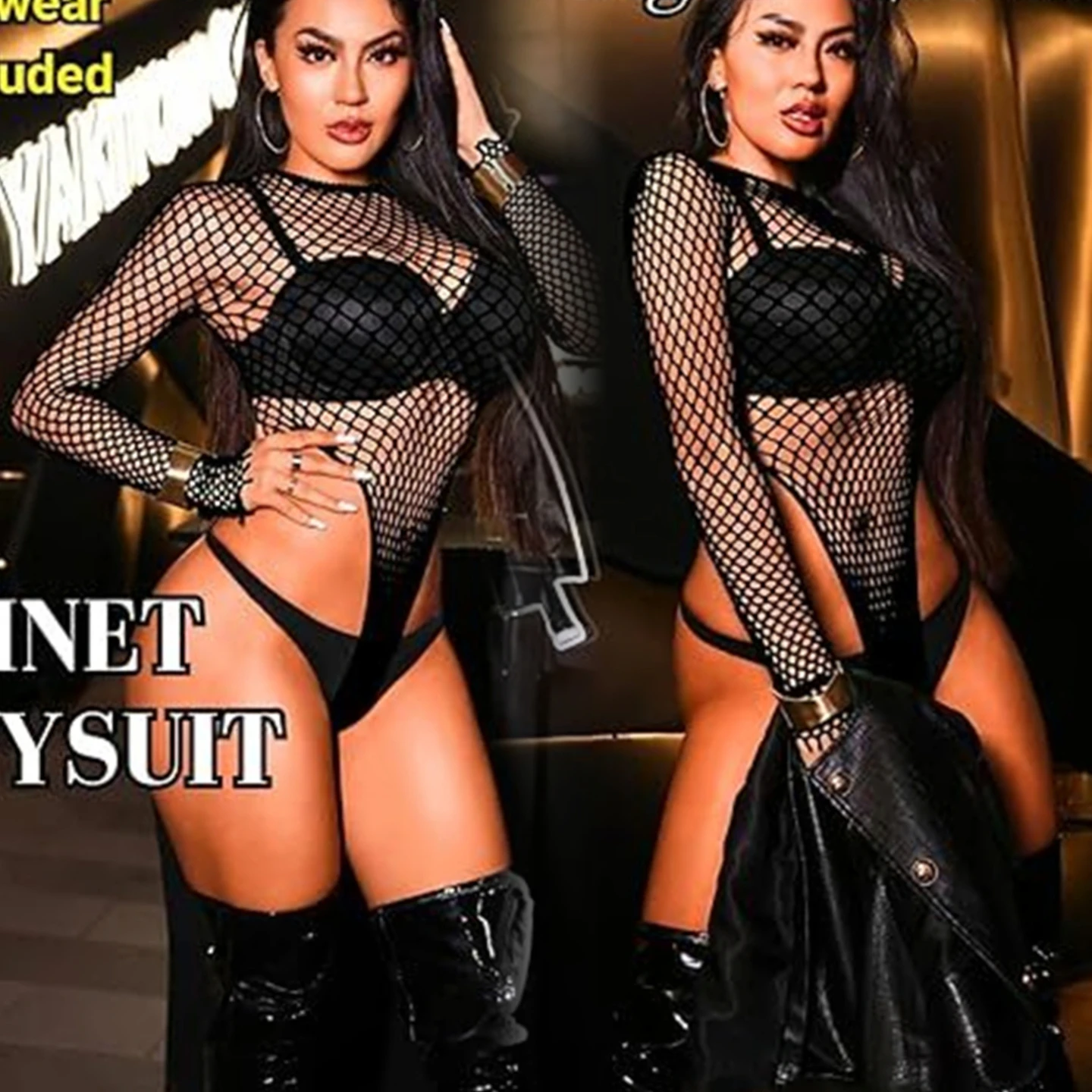 

Sexy Bodysuits Mini Nightgown Club Erotic Lingerie Women Underwear Long Sleeved Lingerie Fishnet Female Clothes Party Lenceria