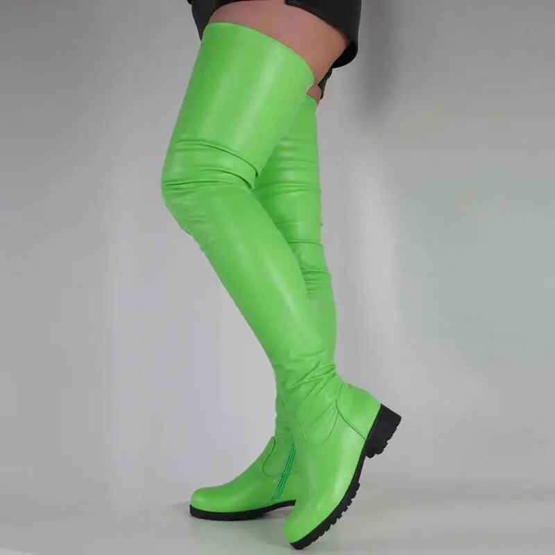 Big Size 46 Low Heels Thigh High Boots For Women Color Leg Boots Slim Boots