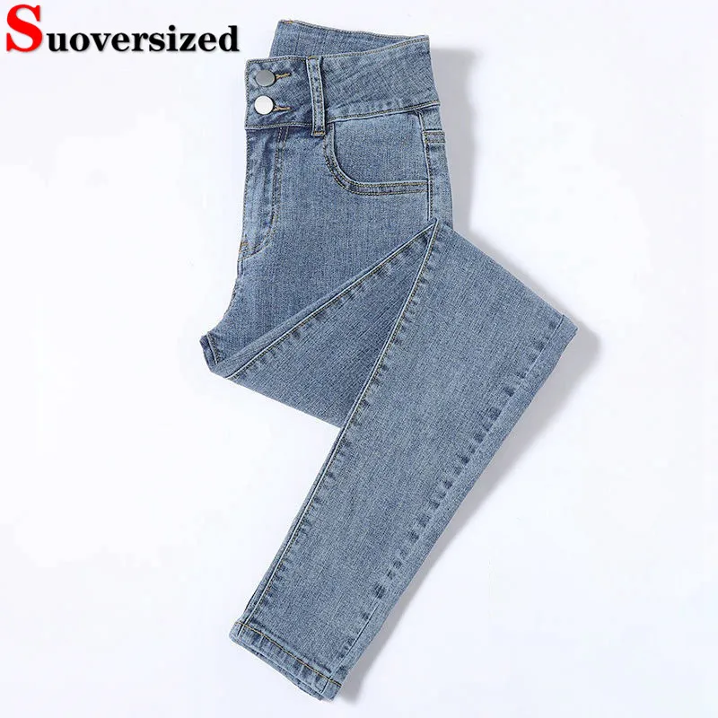 Moda coreana cintura alta lápis jeans primavera outono vintage magro estiramento denim calças femininas casual streetwear magro vaqueros novo