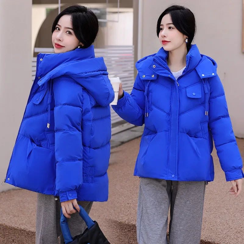 

2024 Ladies New down Cotton-Padded Coat Short Loose and Warm Western Style High-End Pure Color Cotton Clothing