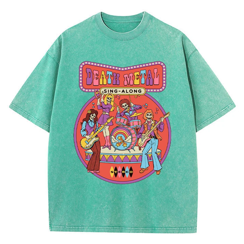 Death Metal Print Female Washed Tshirts Breathable Casual T-Shirts Summer Cool Short Sleeve Soft Loose Distress T-Shirt Women