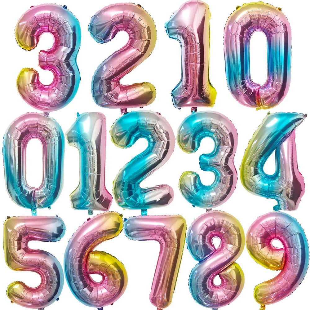 32 بوصة التدرج الوردي 0-9 عدد بالونات الفتيات حفلة عيد ميلاد الزفاف استحمام الطفل لوازم الديكور بالونات رقمية #1