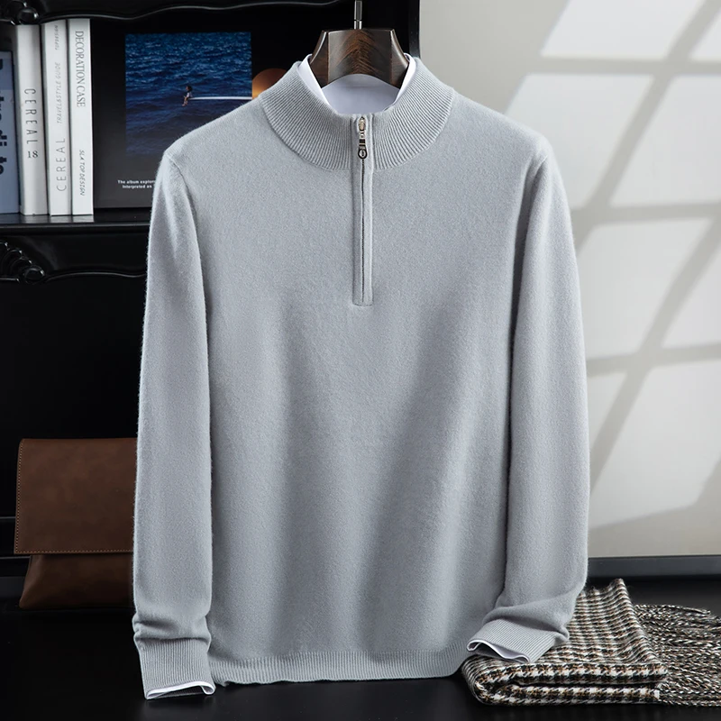MVLYFLRT Men's 100% Merino Wool Pullover Sweater 2026 Business Casual Half Zip High Neck Autumn Winter Base Layer Top