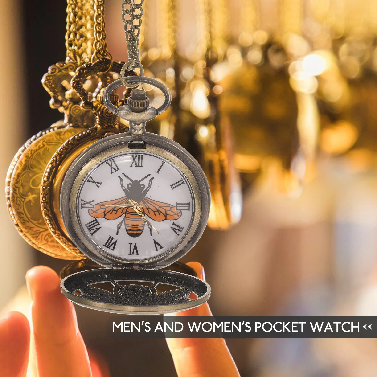 

Vintage Bee Pocket Watch Necklace For Women Men Hollow Alloy Pendant Lightweight Fashionable Timepiece Costume Jewelry