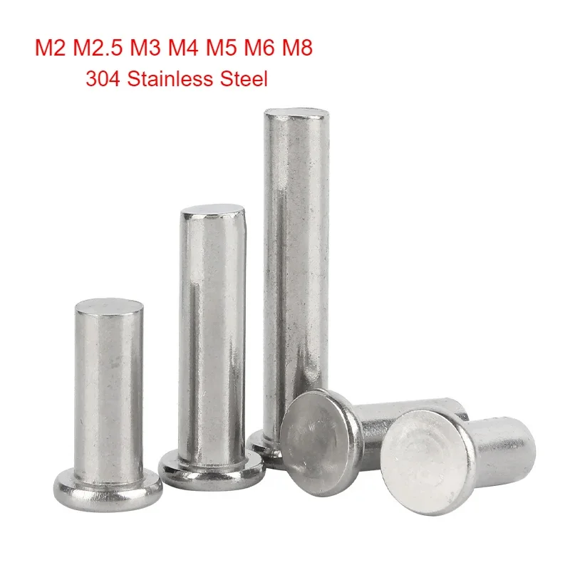 Remaches de cabeza plana de acero inoxidable 304, remaches desmontables sólidos, M2, M2.5, M3, M4, M5, M8