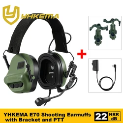 2026 NEW YHKEMA E70 Shooting Earmuffs Tactical Noise Reduction Headset with Helmet ARC Rail Adapter with Kenwood PTT adapter
