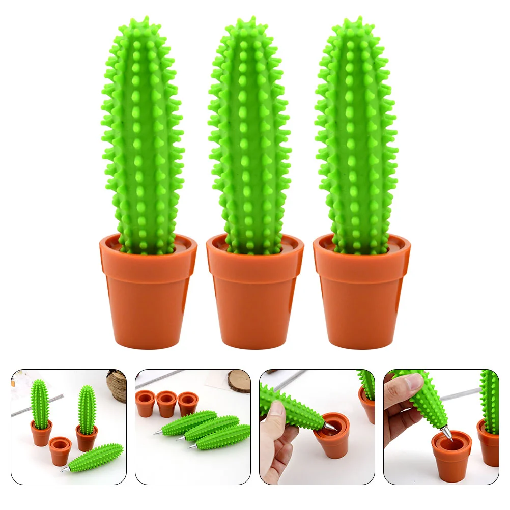 

3 Pcs Cactus Ballpoint Pen Pens Gel Bonsai Writing Stationery Plastic Adorable Office