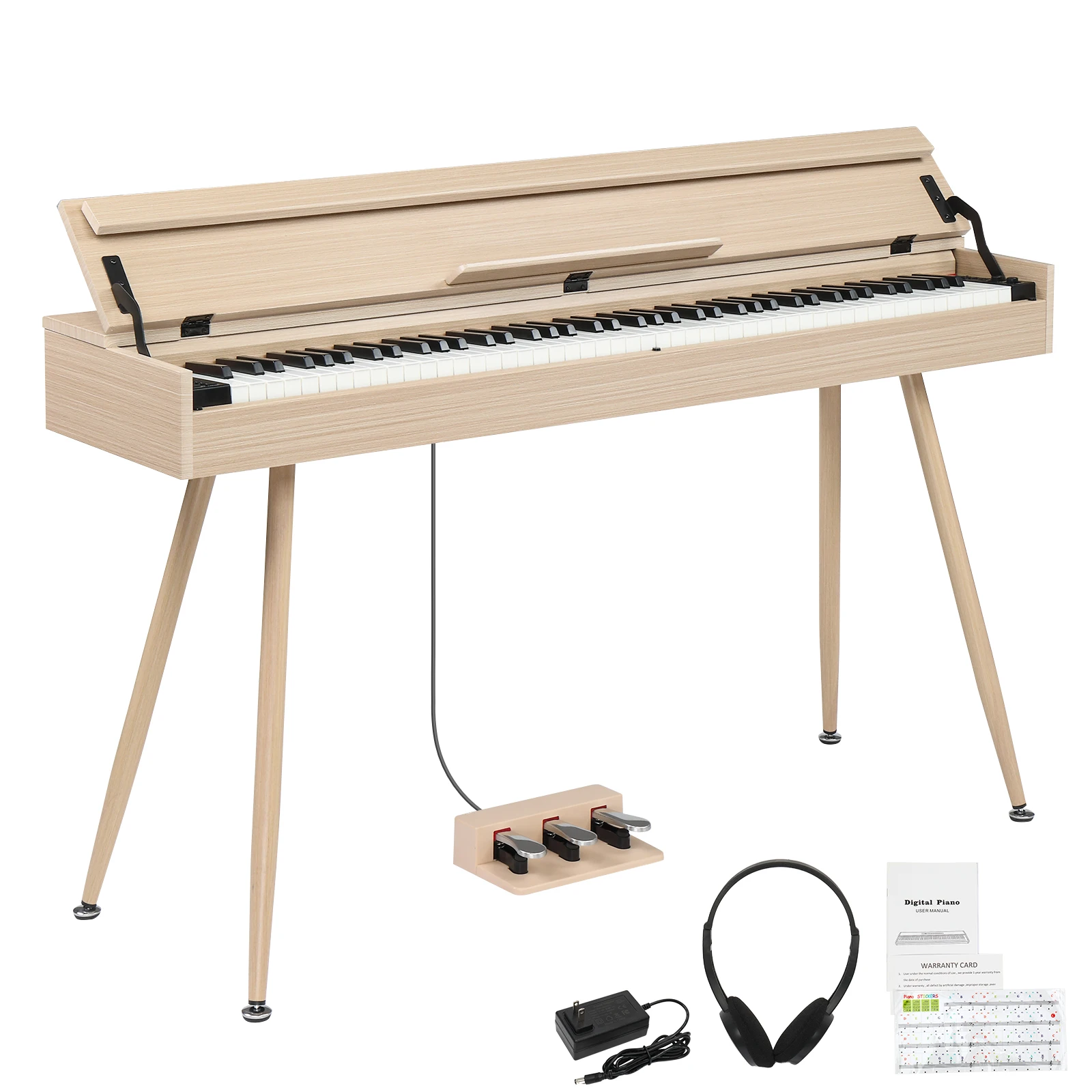 Glarry GDP-206 88 Key Standard Full Weighted Keyboards Digital Piano with Metal Stand, Audio and MIDI Bluetooth, Triple Pedals