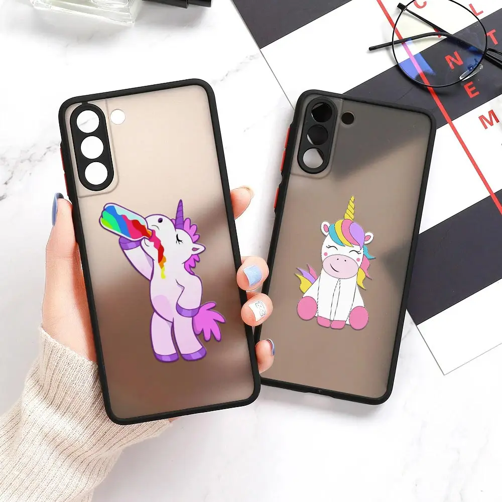 S23 Ultra Case For Samsung Galaxy S23 S22 Ultra S20 S21 FE Plus S10 Lite S24 Phone Case Matte Clear Cover Funny Unicorns Rainbow