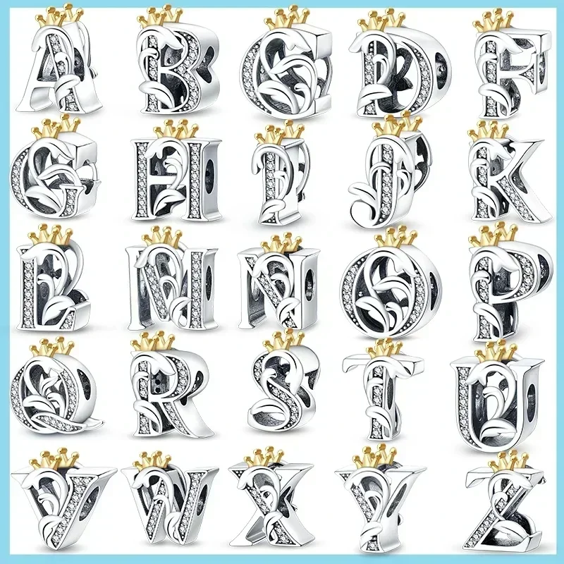 Original 925 Silver 26 Letter A-Z Alphabet Beads Charms for Necklace Bracelet Bangle Accessories DIY Jewelry Women Gift