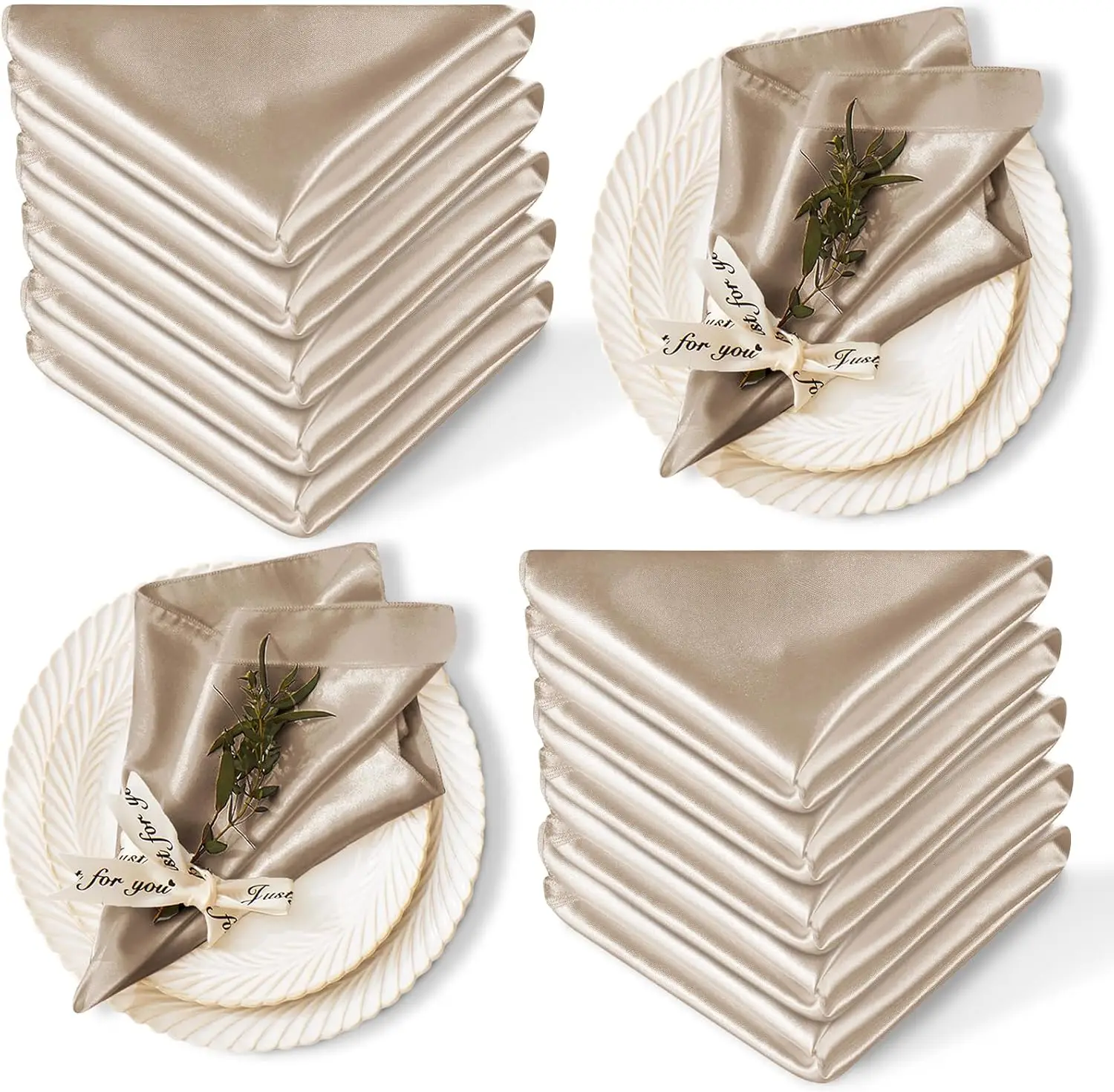 100pcs Satin Napkins 30x30cm Dinner Napkins, Scalloped Square Napkins Silky Elegant Wedding Napkins, Smooth Table Cloth Napkins