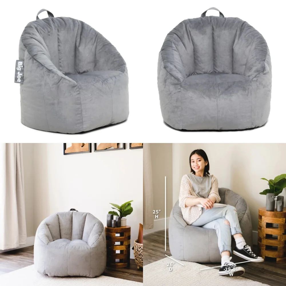 

Living room sofasPlush Joey Bean Bag Chair for Kids Teens 2.5ft Gray Cozy Comfortable Lightweight Portable Indoor Outdoor Lounge