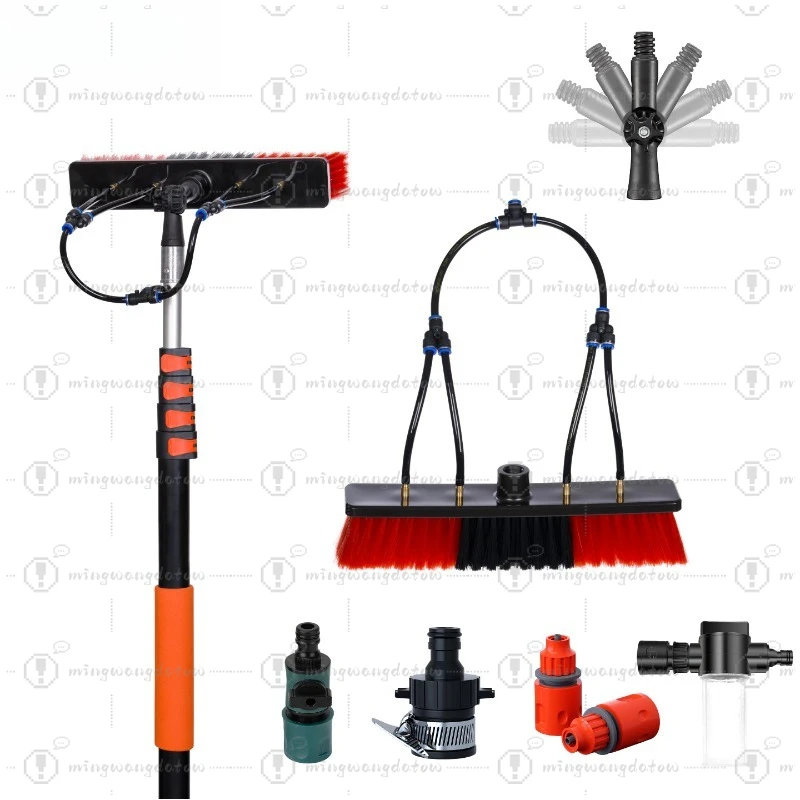 Telescopic Water-Fed Cleaning Brush, Portable Wash Tool for Solar Photovoltaic Panel and Glass Surface Cleaning