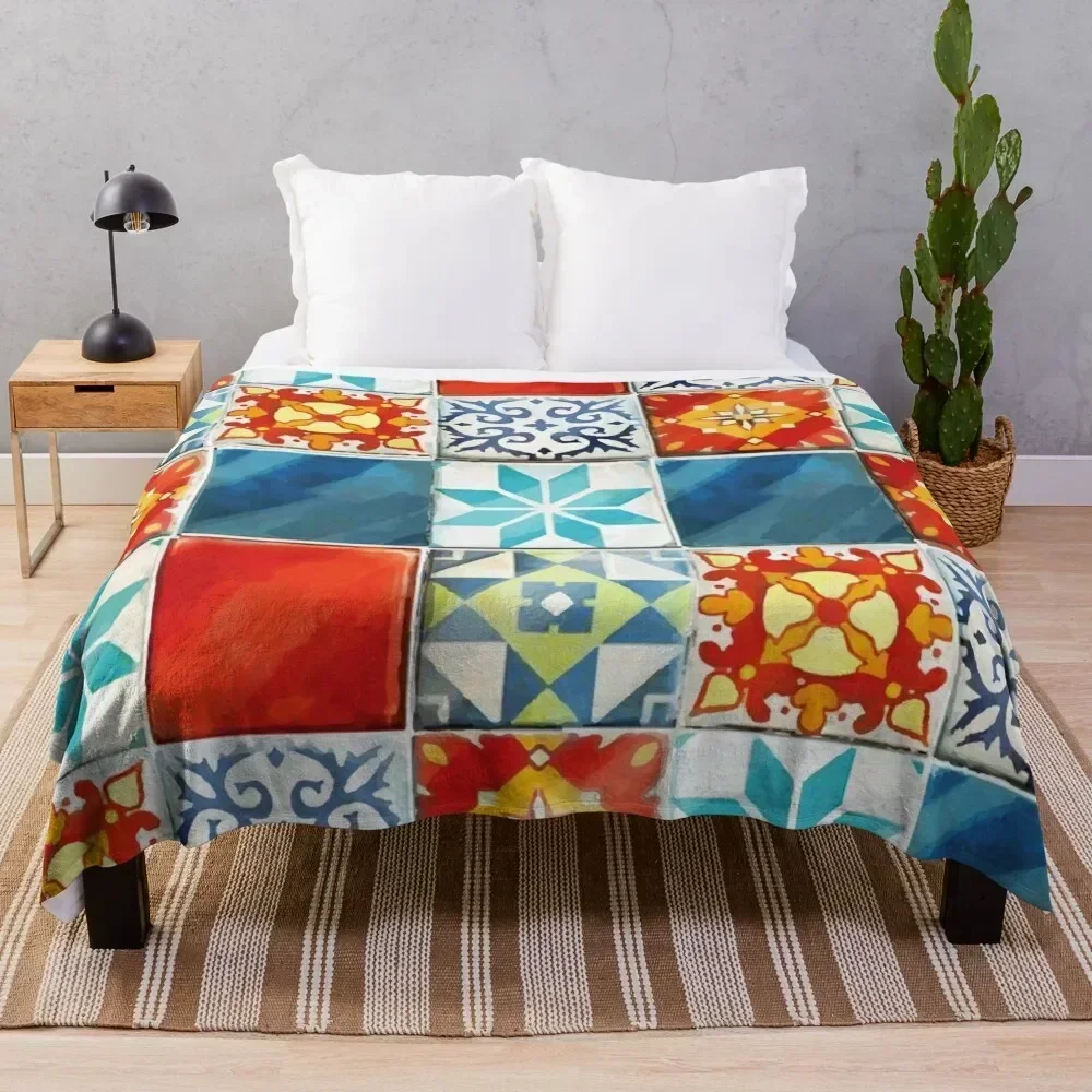 

Colorful azulejos tiles from Azul board game Throw Blanket Decorative Soft Throw Blanket for Couch Sofa
