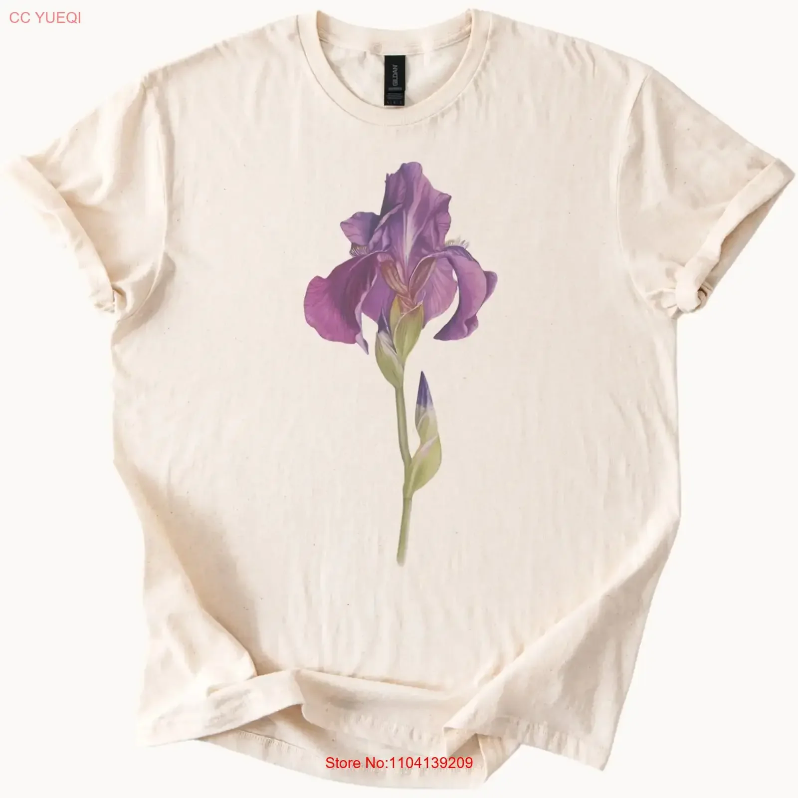 Purple Iris Flower T Shirt Botanical Floral Art Nature  vintage Washed homme Soft streetwear Top For Everyday Wear Breathable