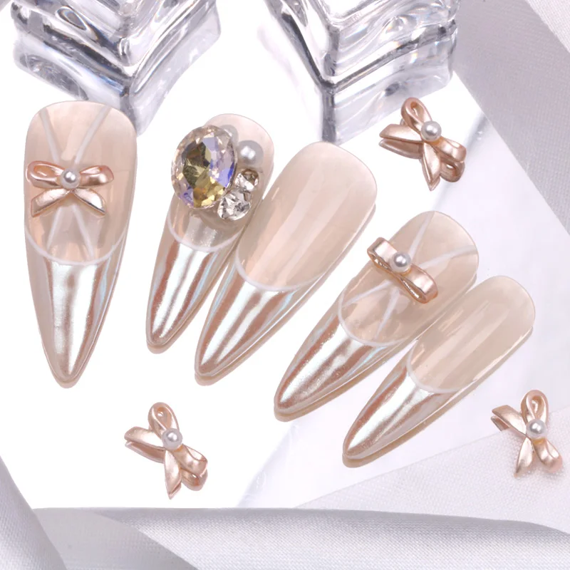 10 ชิ้น/ล็อตบัลเล่ต์ผีเสื้อโบว์เล็บโลหะ DIY เล็บ Charms 3D ตกแต่งเล็บ Perfect Nailart