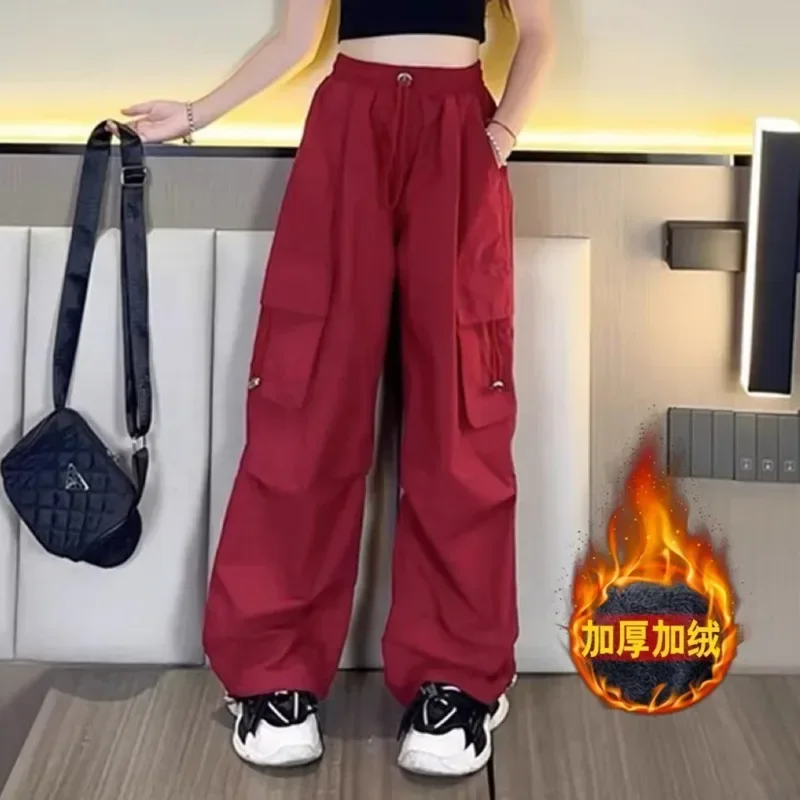 Girls' Workwear Pants New Casual Street Dance Sports Versatile Loose And Trendy Autumn And Winter Long Pants With Added Velvet