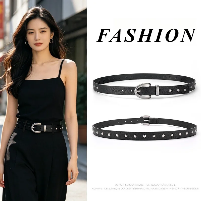Korean-Style Versatile Casual Alloy Buckle Slim Leather Belt Stylish for Dresses and Blazers Minimalist Women’s Belts