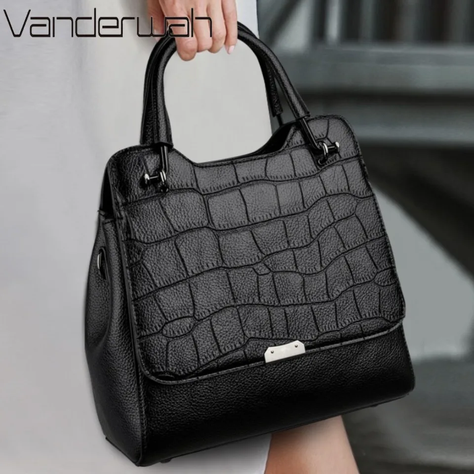 

Genuine Brand Top Quality Soft Leather Casual Tote Bags for Women Handbag Stone Female Shoulder Crossbody Sac Winter Style Bag