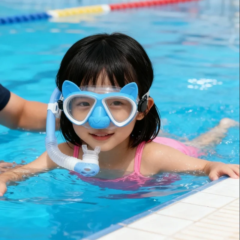 

Kids Snorkeling Mask with 3D Ears , Tempered Glass, Leak - Proof Silicone for Beach & Pool Adventures,Swimming & Floating Diving