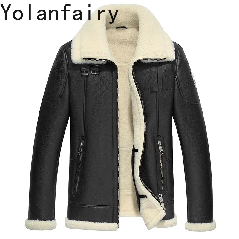 

YOLANFAIRY Real Leather Jackets Man Natural Wool Fur Coat Men Winter Fashion 2025 Motorcycle Leather Jacket Coat Warm Fur Coats
